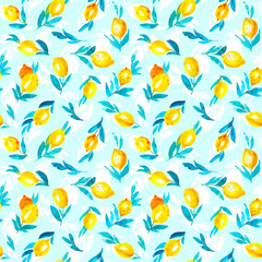 Seamless pattern with watercolor lemons