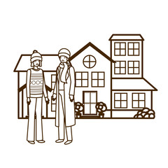 couple with house in winter avatar character