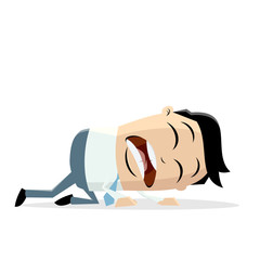 asian businessman crawling on the floor 