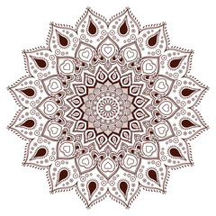Mandala - vector illustration. Brown pattern on a white background. Drawing by hand. Circular ethnic ornament.