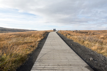 wooden pedestrian path in Icelandic nature