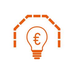 Glühbine mit Mauer und € - Icon, Symbol, Piktogramm, grafisches Element - outline - orange - Hintergrund weiß - Vektor