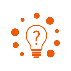 Glühbine mit Fragezeichen und Bällen - Icon, Symbol, Piktogramm, grafisches Element - outline - orange - Hintergrund weiß - Vektor	