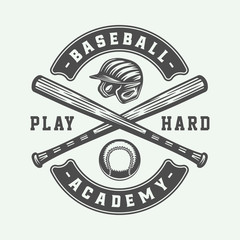 Vintage baseball sport logo, emblem, badge, mark, label. Monochrome Graphic Art. Illustration. Vector.
