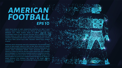 American football of blue glowing dots. American football made up of particles. Vector illustration.