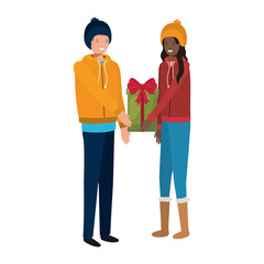 young couple with gift box avatar character