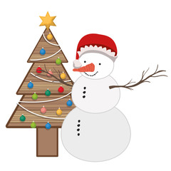 christmas tree in wood with snow man isolated icon