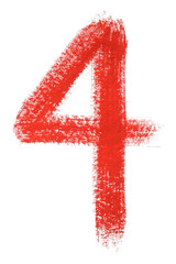 4 - Hand painted red isolated watercolor numbers