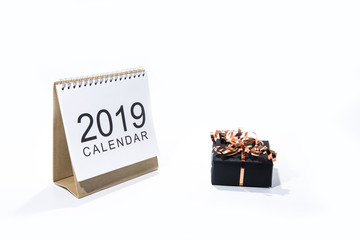 Christmas decoration on white background. Table paper Calendar of Year 2019