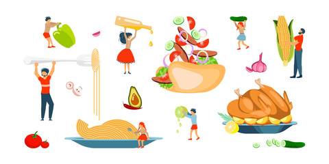 Happy family cooking together set