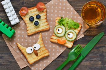Baby Funny toast - breakfast for children.