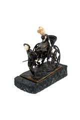 Fototapeta na wymiar Antique sculpture of bronze and bone, the rickshaw carries a woman on a white background. Isolated.