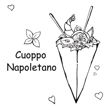 Cuoppo Napoletano. Sketch Italian cuisine. Vector illustration in sketch style