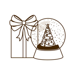 Christmas tree with gifts and crystal ball isolated icon