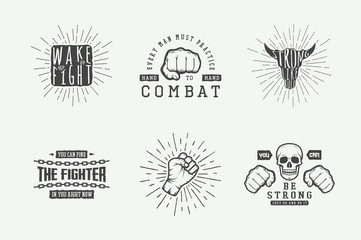 Set of vintage motivational and inspirational fighting poster in retro style. Monochrome graphic Art. Vector Illustration.