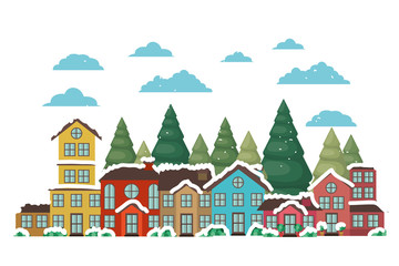 neighborhood with pine trees and snow isolated icon