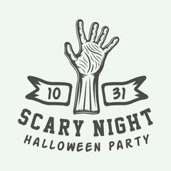 Vintage retro Halloween logo, emblem, badge, label, mark, patch. Monochrome Graphic Art. Illustration. Vector.