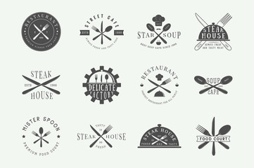 Set of vintage restaurant logo, badge and emblem. Graphic Art. Vector Illustration.