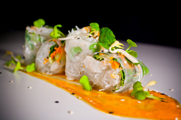 Vegan spring rolls and ginger orange sauce