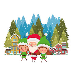 neighborhood and elf couple with santa claus