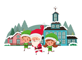 Obraz na płótnie Canvas neighborhood and elf couple with santa claus