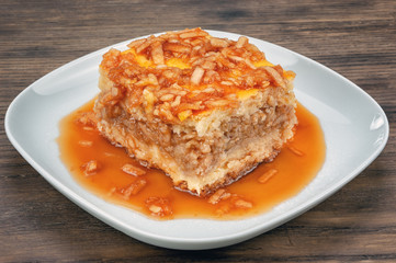 Apple pie on wooden table