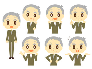 高齢男性会社員の表情セット