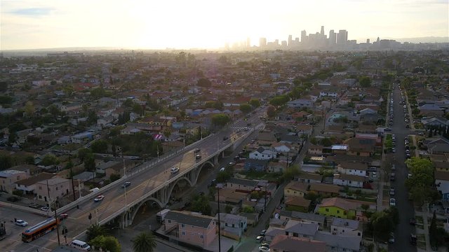 Downtown Los Angeles Aerial with Bridge