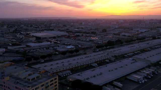 Downtown Los Angeles Aerial Reveal at Sunset