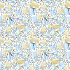 Seamless pattern with waste paper elements.Contour and fill style vector illustration