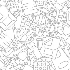 Seamless pattern with plastic waste. Line style vector illustration