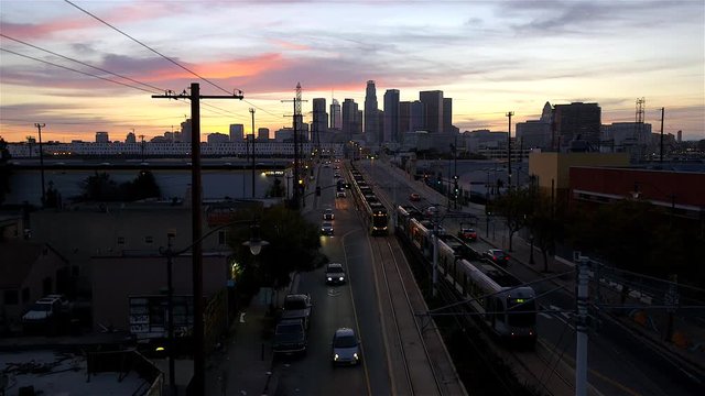 Downtown Los Angeles Aerial with Train
