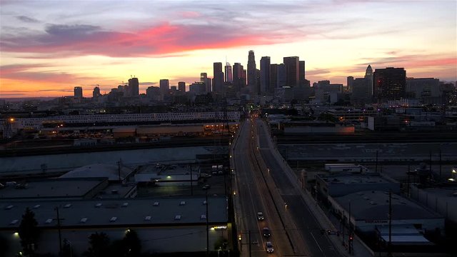 Downtown Los Angeles Aerial during Twilight