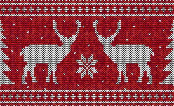 Christmas seamless pattern background with deer and pine tree vector