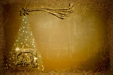 Christmas Nativity Scene and tree greetings cards
