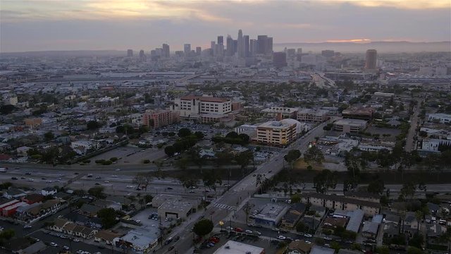 Downtown Los Angeles Aerial at Dusk
