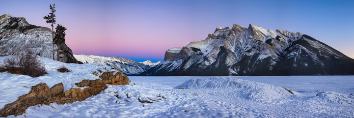 Frozen Lake Minnewanka in Banff National Park, Alberta, Canada