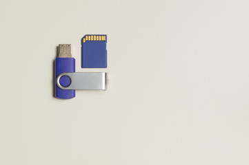 Memory card and memory stick isolated on white background. usb flash drive. sd card macro. copy...