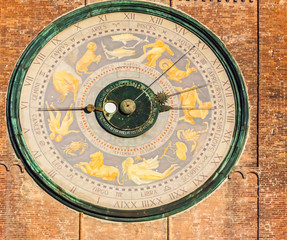 detail of astronomical clock in Torrazzo tower Cremona Italy