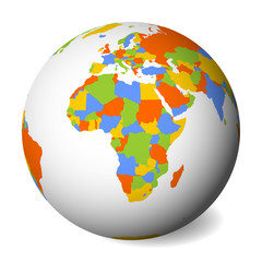 Blank political map of Africa. 3D Earth globe with colored map. Vector illustration.