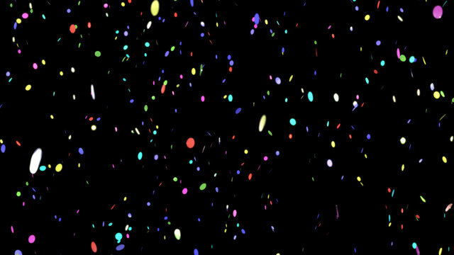 Colorful confetti overlay on black background 3d rendering, illustration