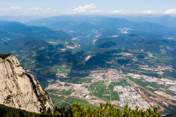 Italy. Andalo village. Trentino. Pagnella valley. Top view of the city of Lavis. Summer time - obrazy, fototapety, plakaty
