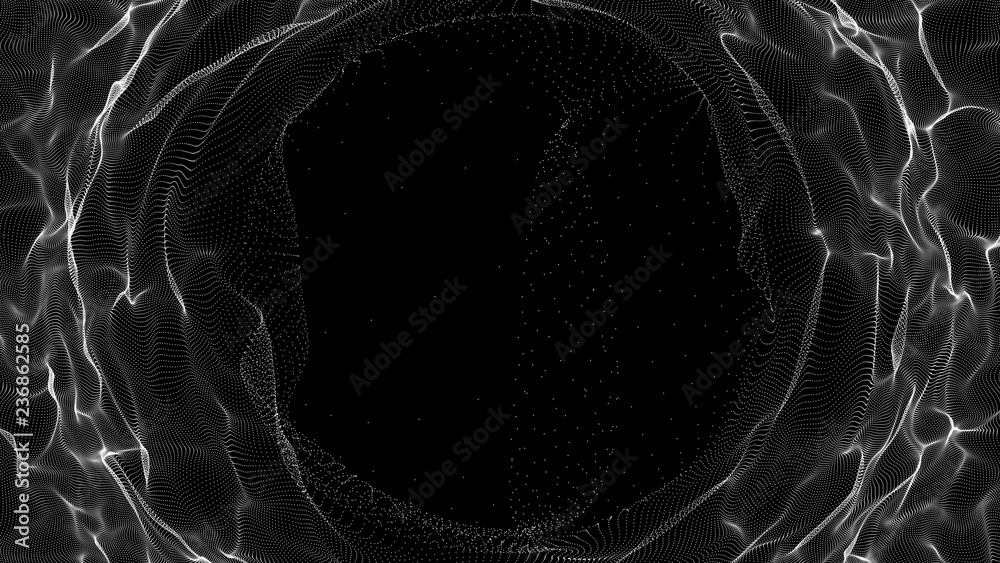 Fototapete tunnel or wormhole. abstract sphere, consisting of points. space-time portal. grid texture. 3d rende