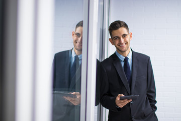 business man with computer or digital tablet