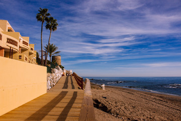 Promenade. Calahonda Beach, Mijas, Costa del Sol Occidental, Malaga, Andalusia, Spain. Picture...