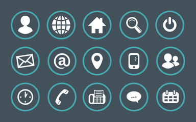 Contact information in a set of vector icons. Vector icons information. Contact information in character set.