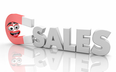Sales Magnet Attracting New Customers Word 3d Illustration