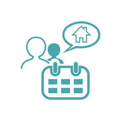 Vector illustration contact information. Couple of people expect the house according to the calendar in time. Vector illustration.