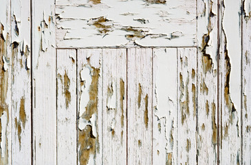 Detail of flaking white paint on timber