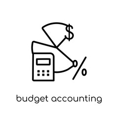 budget accounting icon. Trendy modern flat linear vector budget accounting icon on white background from thin line Cryptocurrency economy and finance collection, outline vector illustration